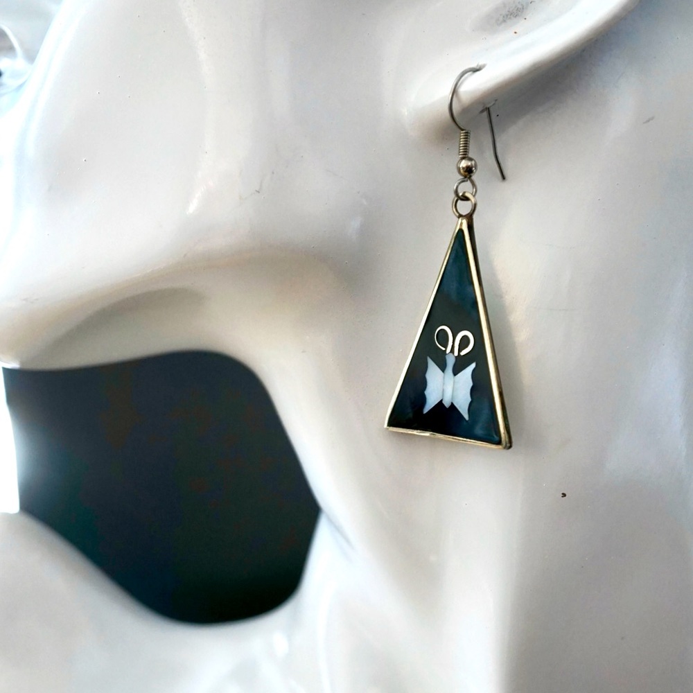 Vintage MOP Butterfly & Onyx Earrings